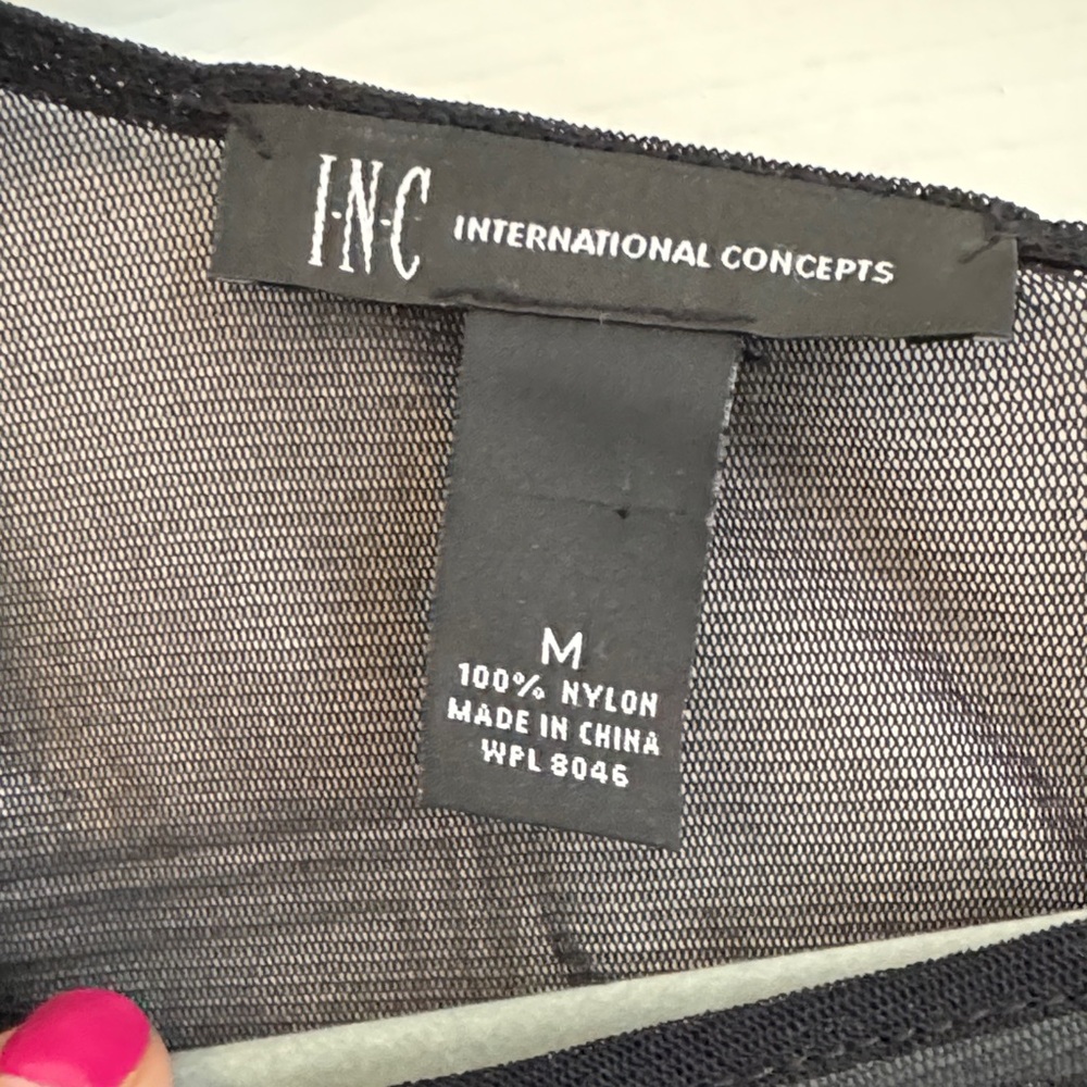 INC International Concepts Black Mesh Blouse